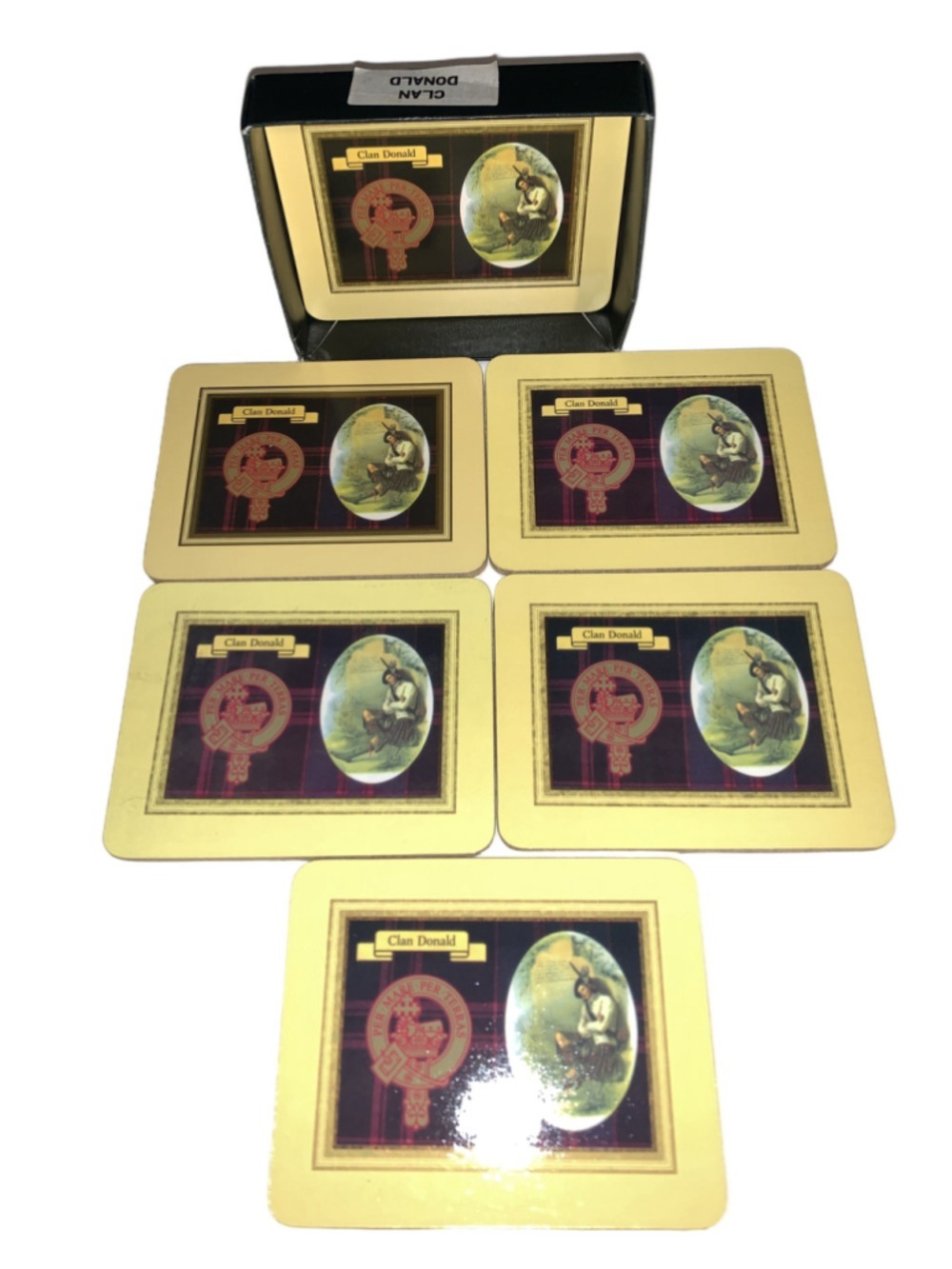 Clan Donald cork backed coaster set of six